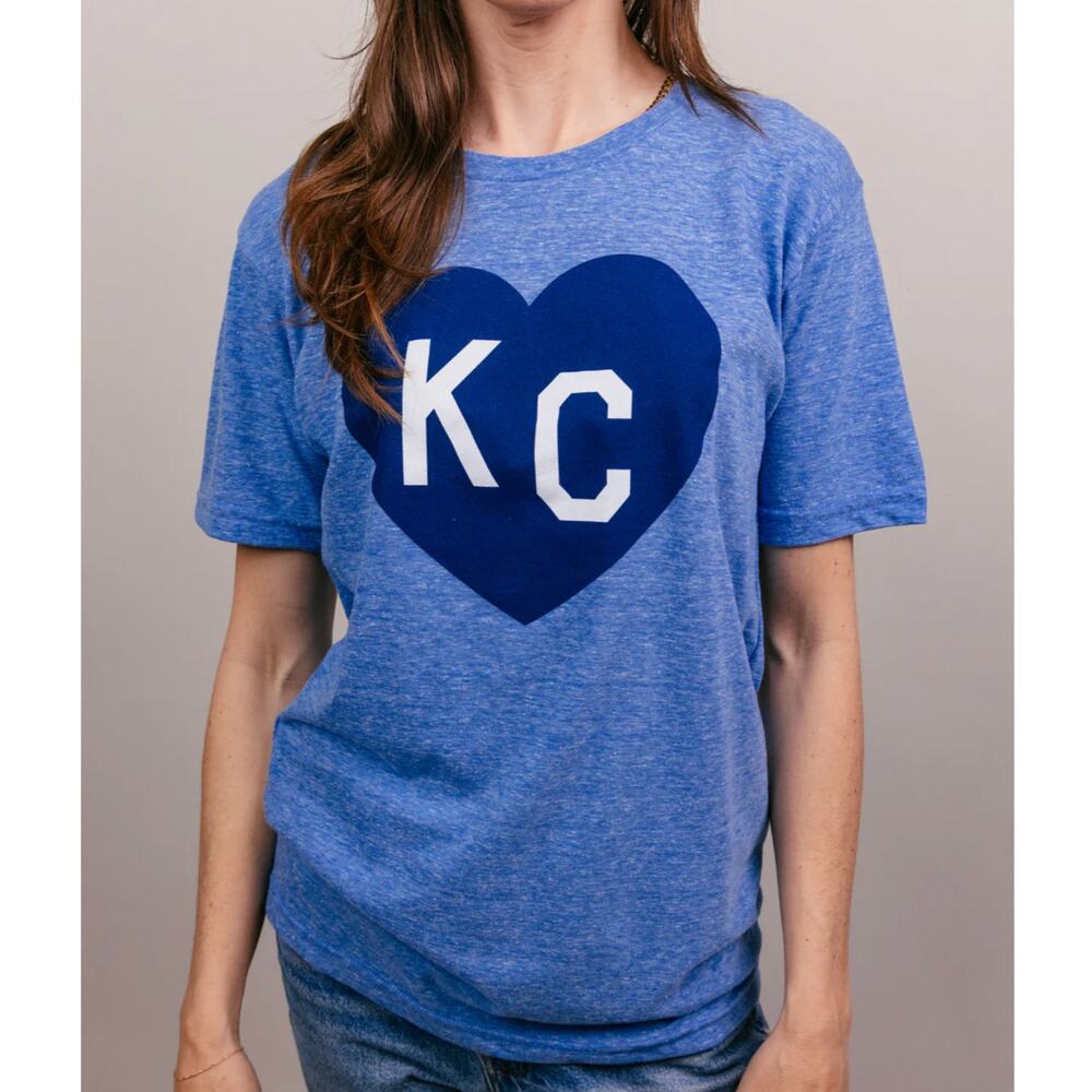 Charlie Hustle Blue KC Heart Short Sleeve Tee size XS